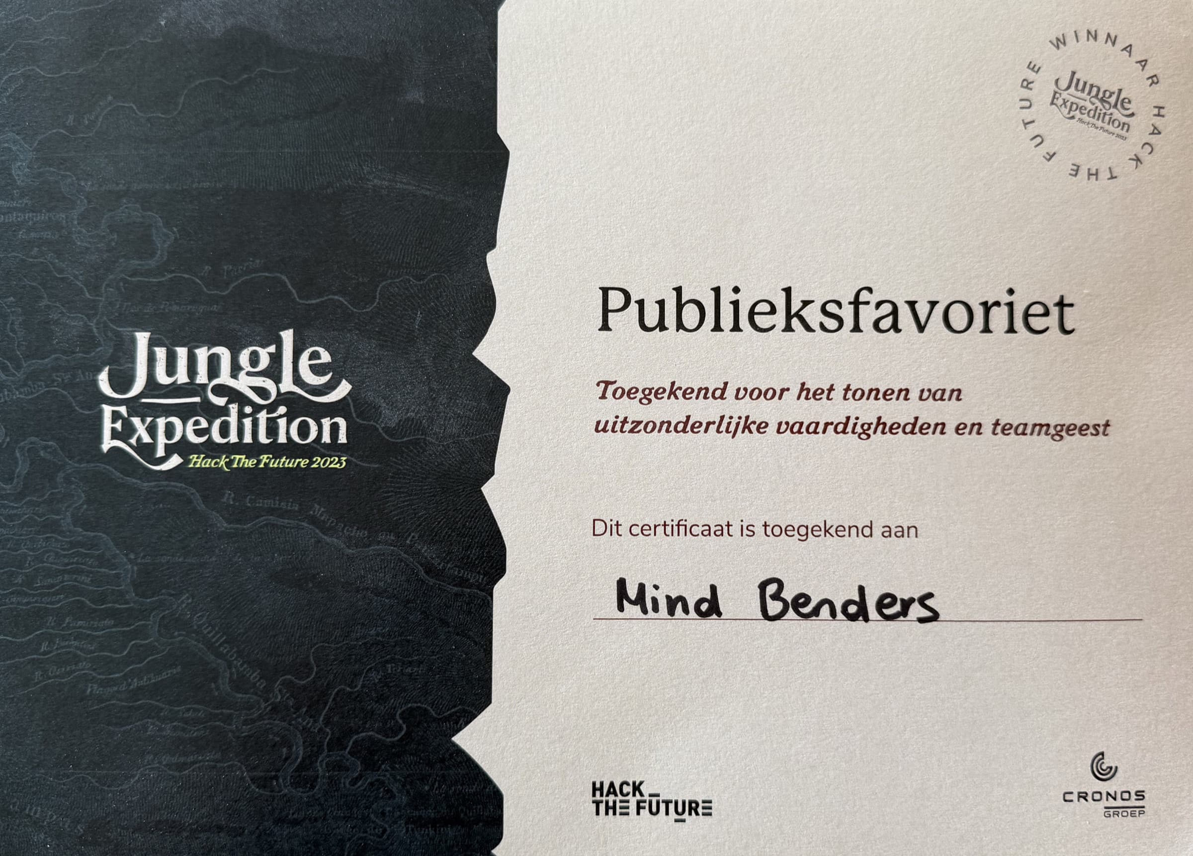 Certificaat Publieksfavoriet van Hack the Future 2023